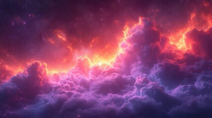  a sky filled with lots of clouds and a star filled sky with lots of stars in the middle of the clouds, and a bright orange and purple hue in the middle of the middle of the sky.