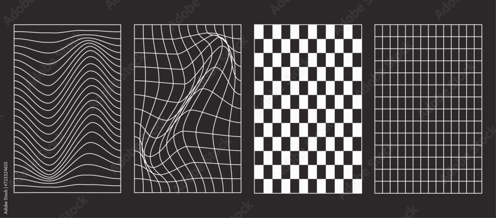 Poster vector illustration. isolated background. distorted vertical grid set. y2k style. mesh effect