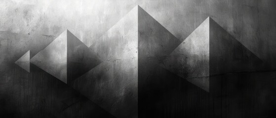  a black and white photo of a wall with a pattern of triangles in the middle of the wall and a black and white photo in the middle of the wall.