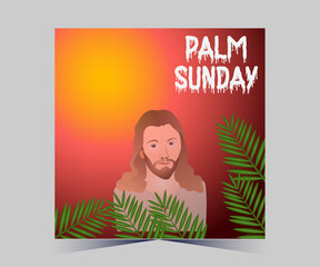 Palm Sunday banner template for Christian holiday, with palm tree leaves
