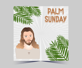 Palm Sunday banner template for Christian holiday, with palm tree leaves