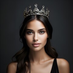 beautiful beautiful woman in a royal crown posing on a dark background