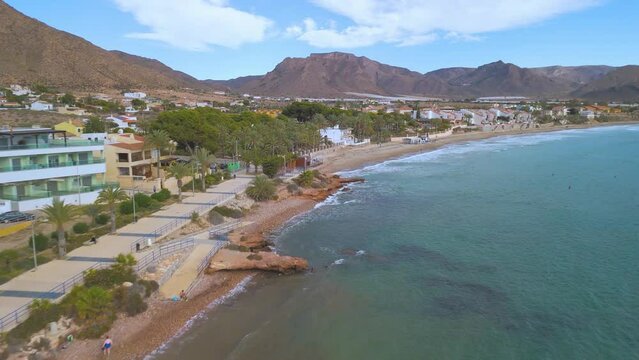 Aerial view of Isla Plana in Cartagena, Region of Murcia, Spain