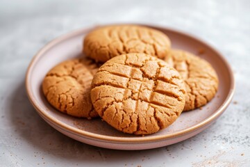 Obraz na płótnie Canvas Homemade peanut butter cookies on a plate seen from above Traditional American treat crispy and versatile