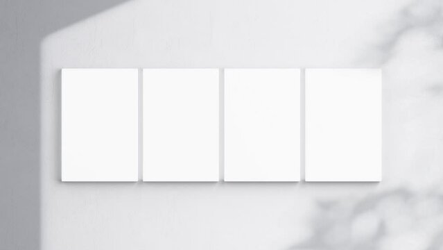 Four Canvases Video Mockup 2x3, Blank Vertical Canvas On White Wall, Art Mockup, Minimalist Motion Mockup