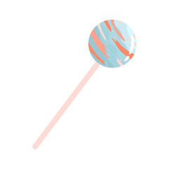 Flat vector cartoon illustration of a sweet round lollipop. Caramel candy with a cosmic pattern on a white background.