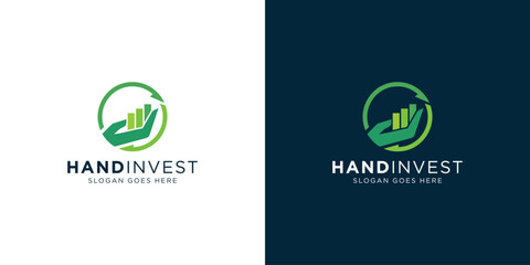 Creative Hand Invest Logo. Circle Arrow and Diagram Investment Acounting Finance with Modern Style. Consulting Logo Icon Symbol Vector Design Template.