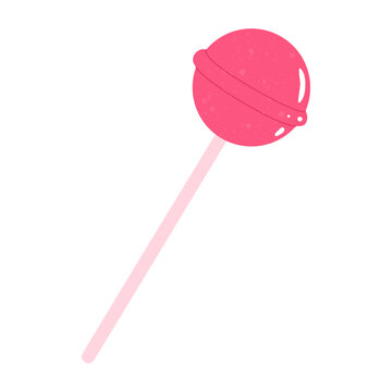 Flat vector cartoon illustration of a sweet round lollipop. Caramel candy on a white background.
