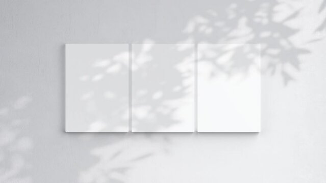 Three Canvases Video Mockup A ISO, Blank Vertical Canvas On White Wall, Art Mockup, Minimalist Motion Mockup