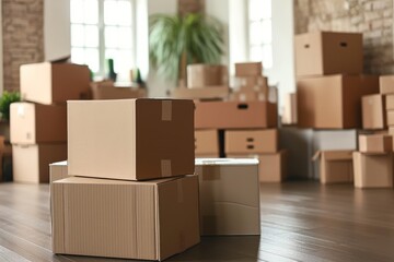 Moving to a new house using cardboard boxes