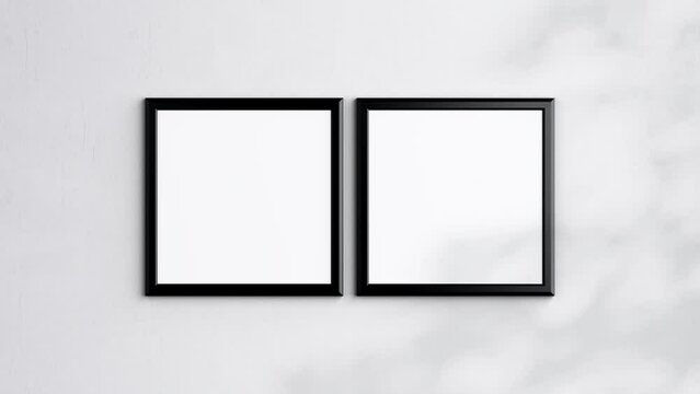 Two Square Poster Frames Video Mockup, Black Blank Frame On White Wall, Art Mockup, Minimalist Motion Mockup