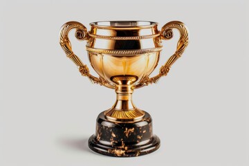 Fototapeta na wymiar Neo classic dual handle brass steel trophy isolated on white Serves as tangible evidence of merit and recognition for sporting events