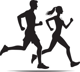 Vector illustration of a running couple silhouette 