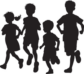 silhouettes of a running children vector illustration 