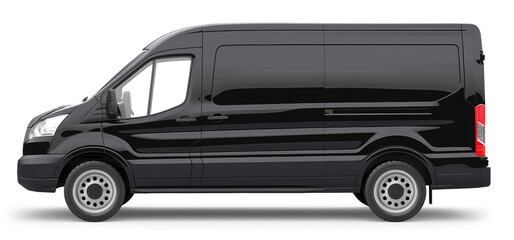 Black cargo van isolated on white or transparent background