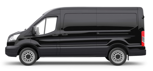 Black cargo van isolated on white or transparent background