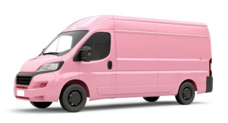 Pink cargo van isolated on white or transparent background