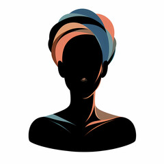 Silhouette of an African woman with a turban on her head, beautiful woman portrait icon design, generative ai