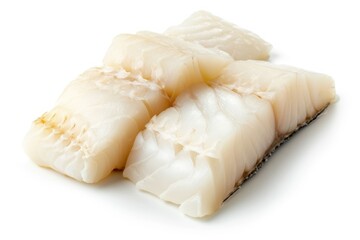 Raw cod loin pieces on white background