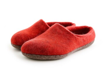 Obraz na płótnie Canvas Red slippers made of wool pictured on a white background