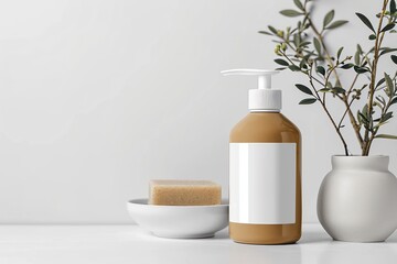 Fototapeta na wymiar Soap dispenser with blank label on white background for your design