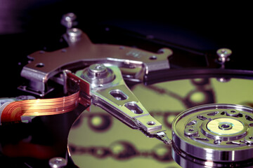 the inside of the hard drive is a close-up