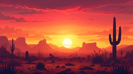 Photo sur Aluminium Corail Cartoon desert landscape at sunset