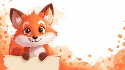 Cute Cartoon fox Banner with Room for Copy