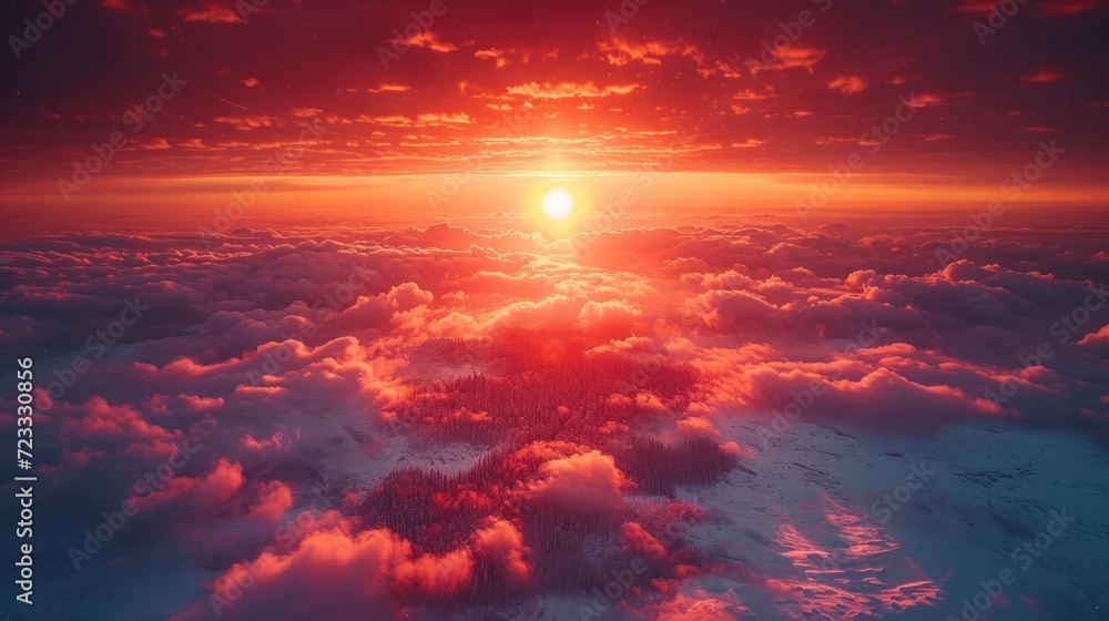 Poster  the sun is setting over the clouds as seen from the window of a plane on the way to the nearest part of the island of the island of the island.