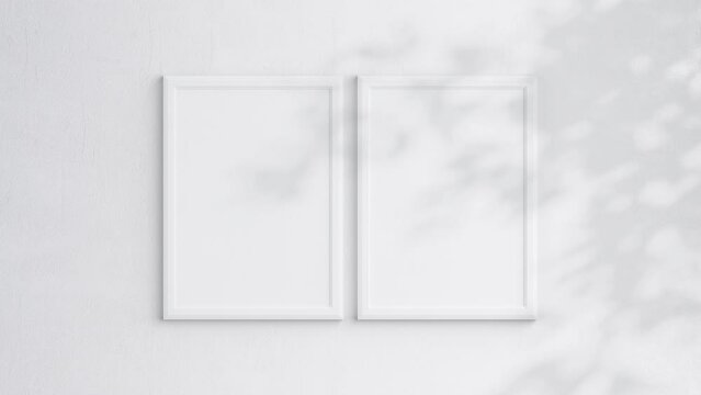 Two Poster Frames Video Mockup A ISO, White Blank Frame On White Wall, Art Mockup, Minimalist Motion Mockup