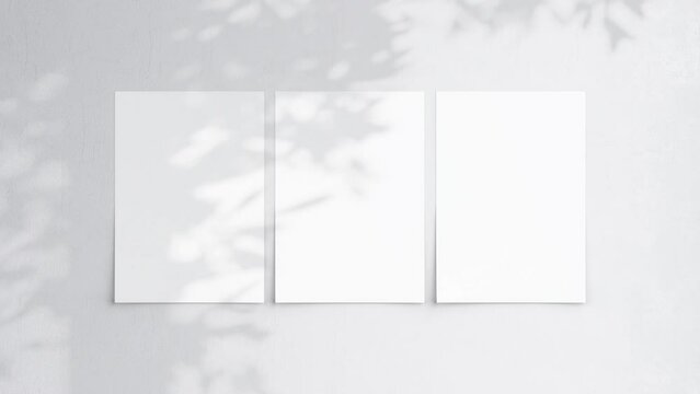 Three Posters Video Mockup A ISO, Blank Poster On White Wall, Poster Mockup, Paper Mockup, Minimalist Motion Mockup