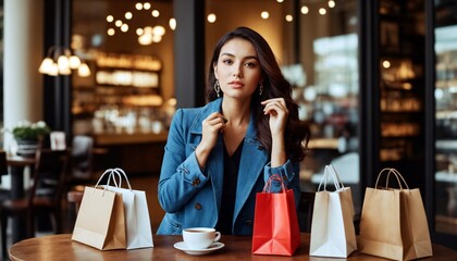 Shopping Woman Having Coffee