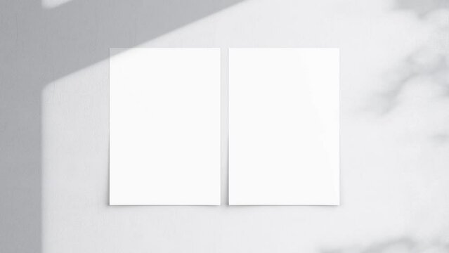 Two Posters Video Mockup A ISO, Blank Poster On White Wall, Poster Mockup, Paper Mockup, Minimalist Motion Mockup