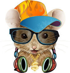 coole Maus mit Basecap,Sonnenbrille und Kopfhörer