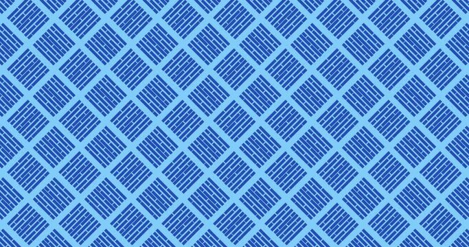 Seamless looped blue color minimalistic pattern motion graphics background. Abstract flat geometrical shape tile placed together moving in a single direction, animated seamless geometric pattern