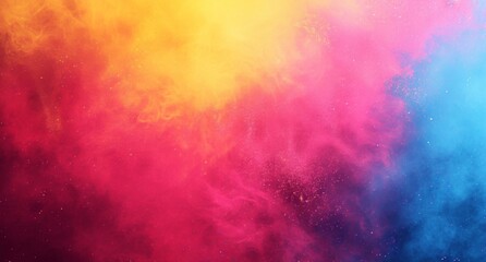 An abstract portrayal of Holi powder clouds, in radiant shades of red, yellow, and blue, ideal for festival event backdrops and promotions.