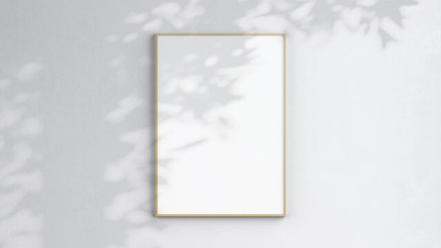 Poster Frame Video Mockup A ISO, Wooden Blank Frame On White Wall, Poster Mockup, Minimalist Motion Mockup