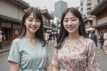 girls looking at camera in the japan street