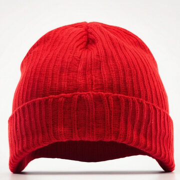 red beanie hat isolated on bright white background