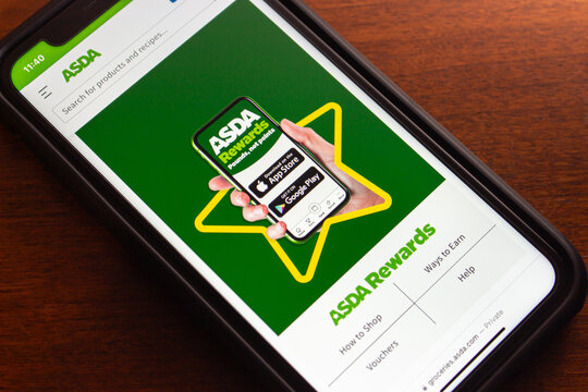 Vancouver, CANADA - Jan 17 2024 : Website of ASDA Rewards app seen in iPhone. ASDA Rewards is program that allows users to accumulate ASDA Pounds in a cashpot, which can be converted into vouchers