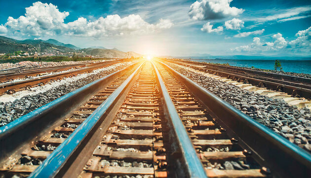 Train tracks disappearing into the horizon. Image on links between the words or things. Creative innovation idea photo concept. Today's game of Connections.