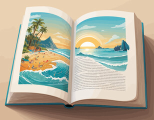 Open book with beach in summer
