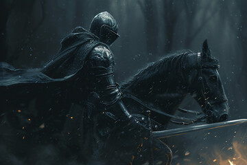 Ritter im Galopp auf einen im vintage gemalten stils eines &Ouml;lbilds