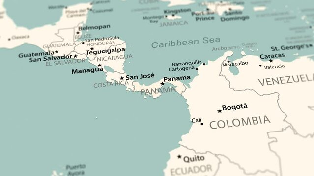 Panama on the world map. Smooth map rotation. 4K animation.