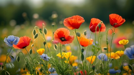 Fototapeta premium Poppy flowers in summer meadow