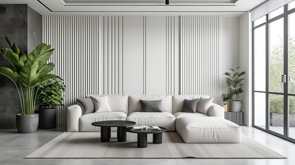 Striped gypsum panels in a modern interior