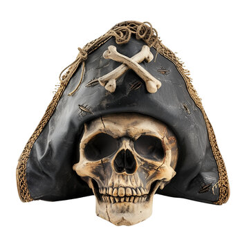Skull Wearing a Pirate Hat: A Photographic Perspective, Isolated on Transparent Background, PNG