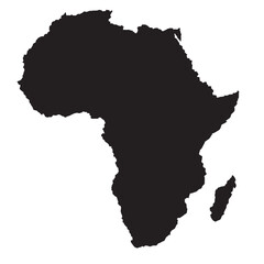 Vector black map of Africa isolated on white background. Africa-highly detailed map.All elements are separated in editable layers clearly labeled