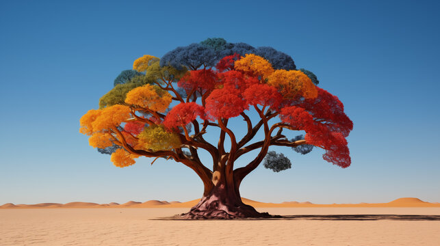 a tree with different colored leaves