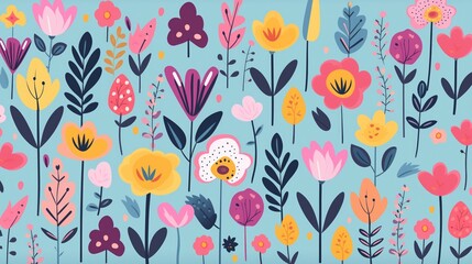 kids wallpaper of flowers, flat design, colorful